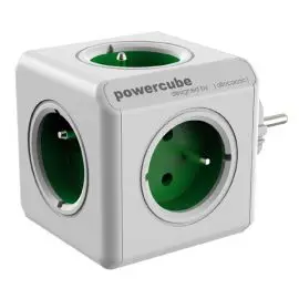 Rozbočovacia zásuvka 240V, CEE7 (vidlica) - POWERCUBE, 0.1m, ORIGINAL, zelená, POWERCUBE, 5 zásuviek, detské poistky