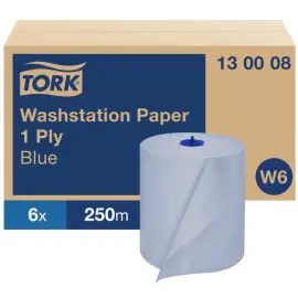 Papierové utierky v rolke 1-vrstv. TORK Basic modré W6, návin 250 m (6 ks)