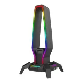 Marvo Podsvietený stojan na slúchadlá KOBE 30, 3x USB 2.0 HUB, čierny