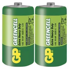 Batéria zinkochloridová, C (R14), malý monočlánok, C, 1.5V, GP, fólia, 2-pack, Greencell