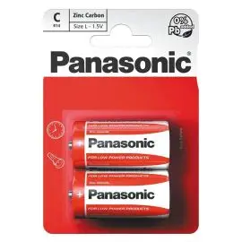 Batéria zinkouhlíková, C (R14), malý monočlánok, C, 1.5V, Panasonic, blister, 2-pack