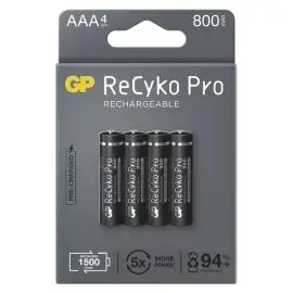 Nabíjacia batéria, AAA (HR03), 1.2V, 800 mAh, GP, papierová krabička, 4-pack, ReCyko Pro