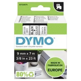 Dymo páska 40910, S0720670, čierny tlač/transparentná podklad, 7m, 9mm, D1