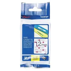Brother páska TZE-MPPH31, čierny tlač/biely podklad, 4m, 12mm, růžová srdce na pozadí