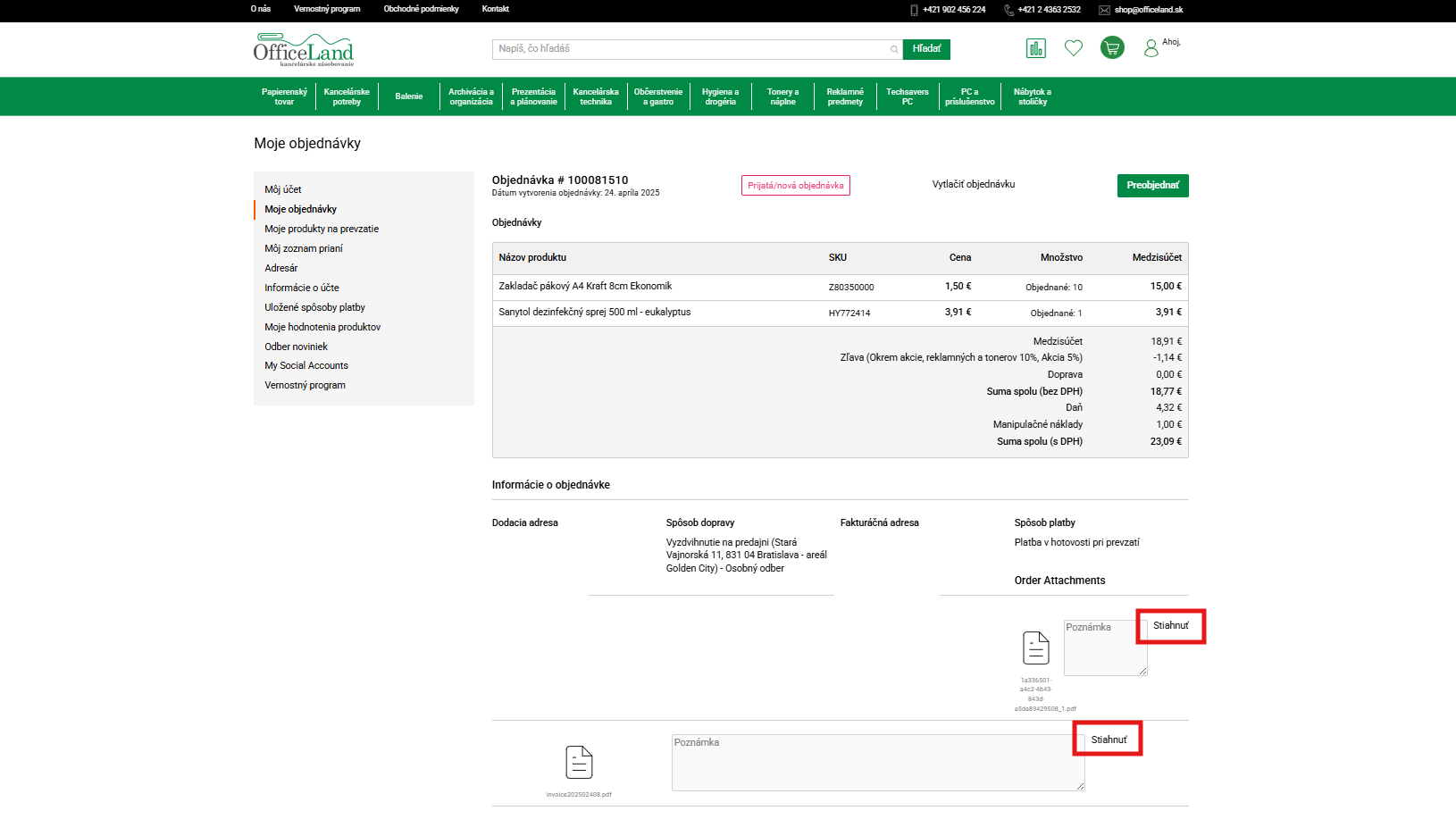 Návod na stiahnutie faktúry alebo dokladu v účte